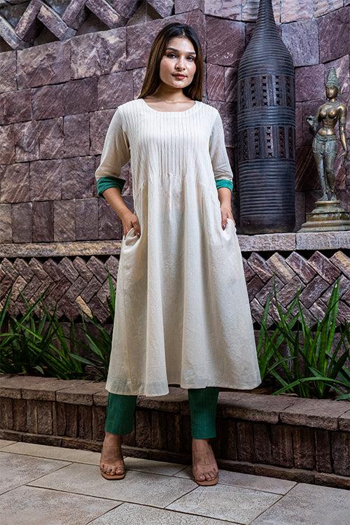 Boat Neck Dress with Green Borders