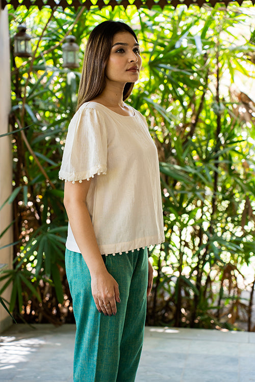Boat Neck Crop Top with Potli Details