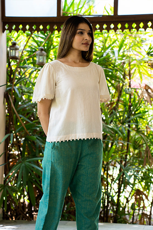 Boat Neck Crop Top with Potli Details