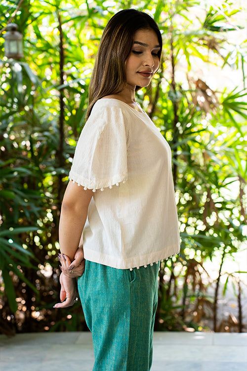 Boat Neck Crop Top with Potli Details