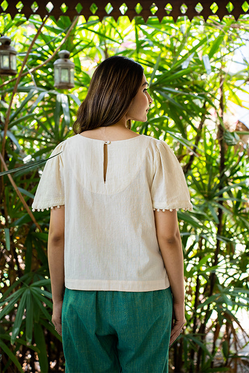 Boat Neck Crop Top with Potli Details