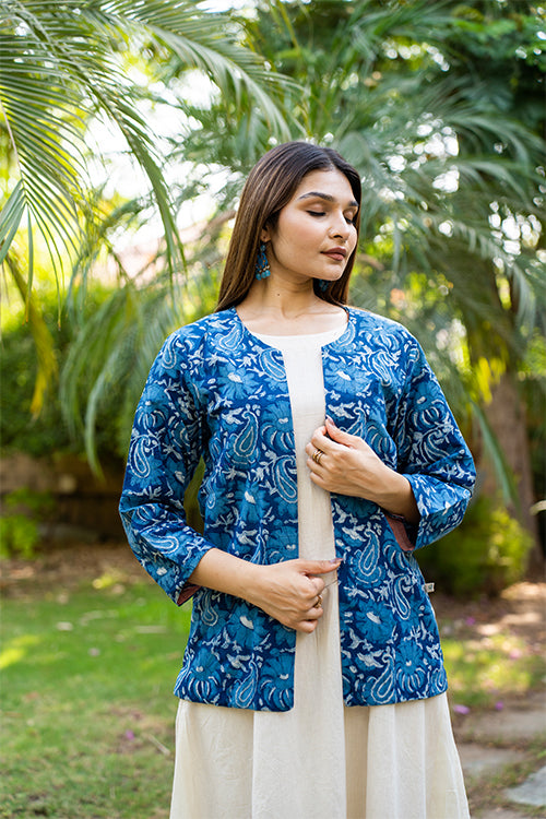 Handblock Printed Indigo Jacket