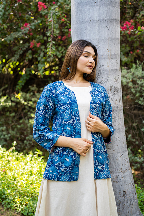 Handblock Printed Indigo Jacket