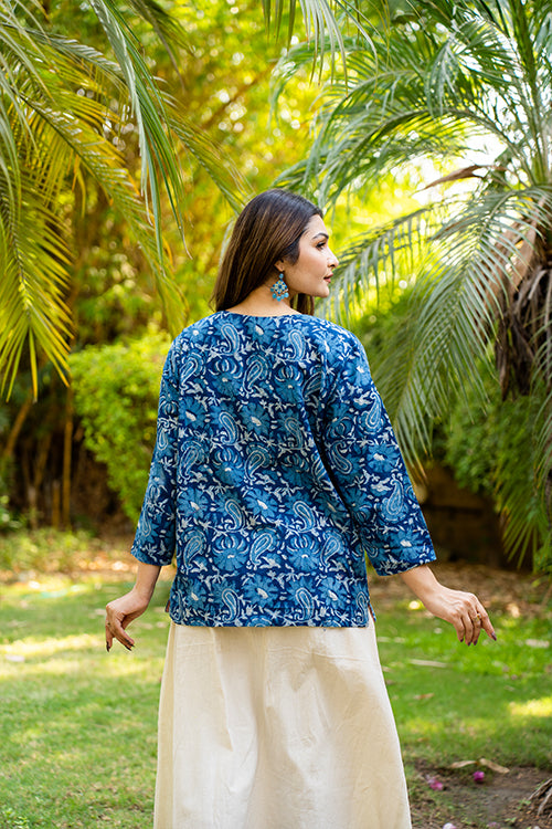 Handblock Printed Indigo Jacket