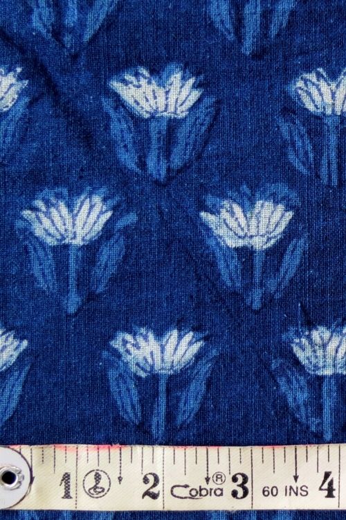 Indigo Hand Block Print - Small lotus Motif