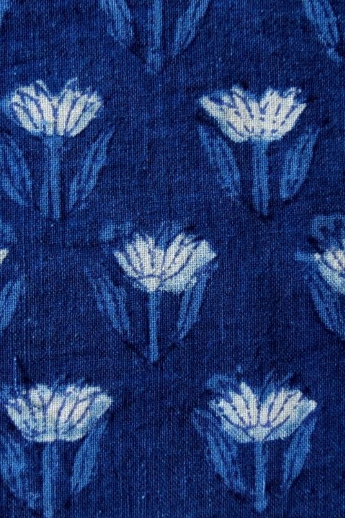 Indigo Hand Block Print - Small lotus Motif