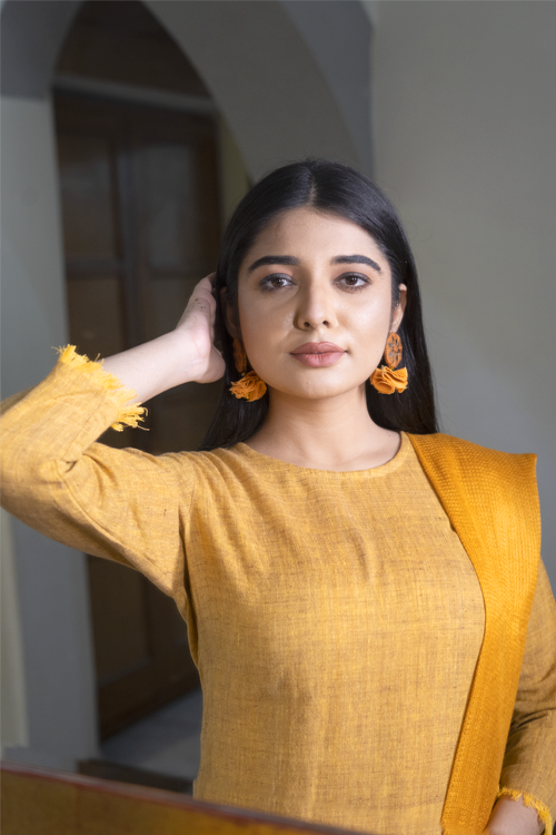 MORALFIBRE SHADES OF YELLOW YARN DYED RAW EDGED TUNIC