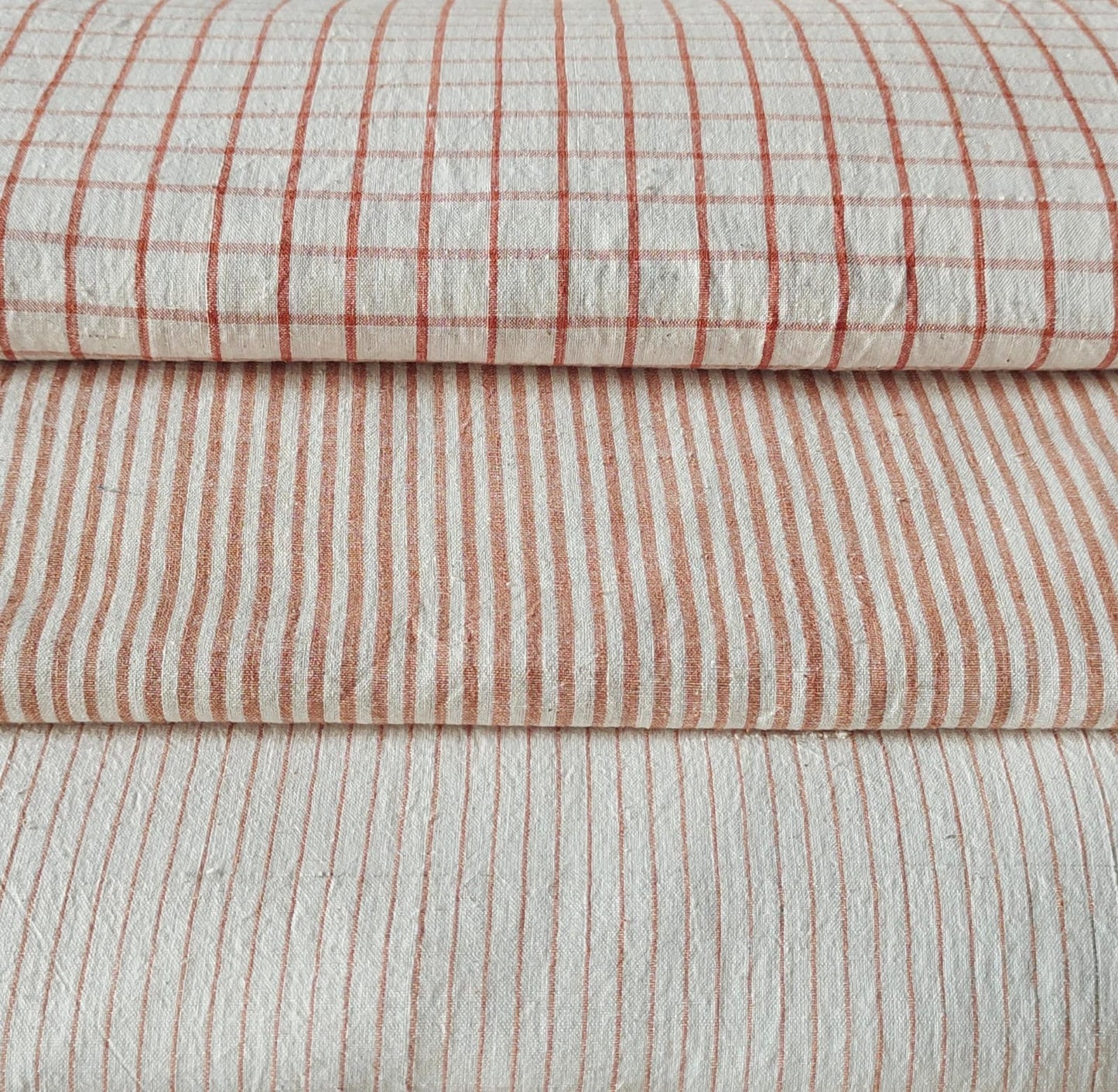 MORALFIBRE 100% Cotton handspun handwoven Brown Thin Stripes Fabric