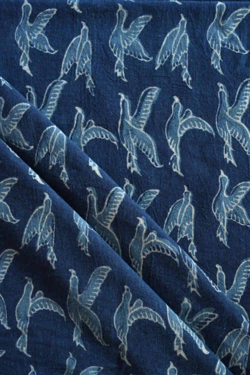 Indigo Hand Block Print - Birds Motif