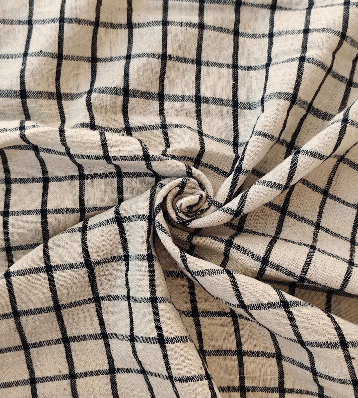 MORALFIBRE 100% Cotton handspun handwoven Dark Navy Blue 1" checks fabric 1" checks fabric