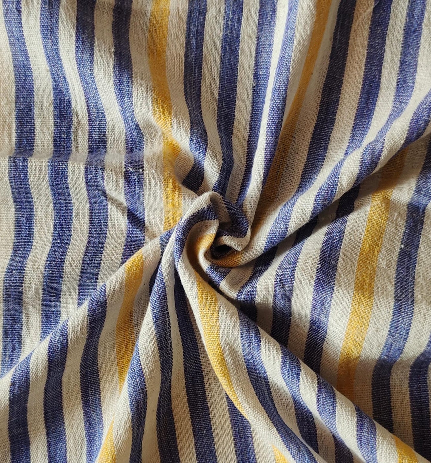 MORALFIBRE 100% Cotton handspun handwoven Blue & Yellow Thick Stripes Fabric