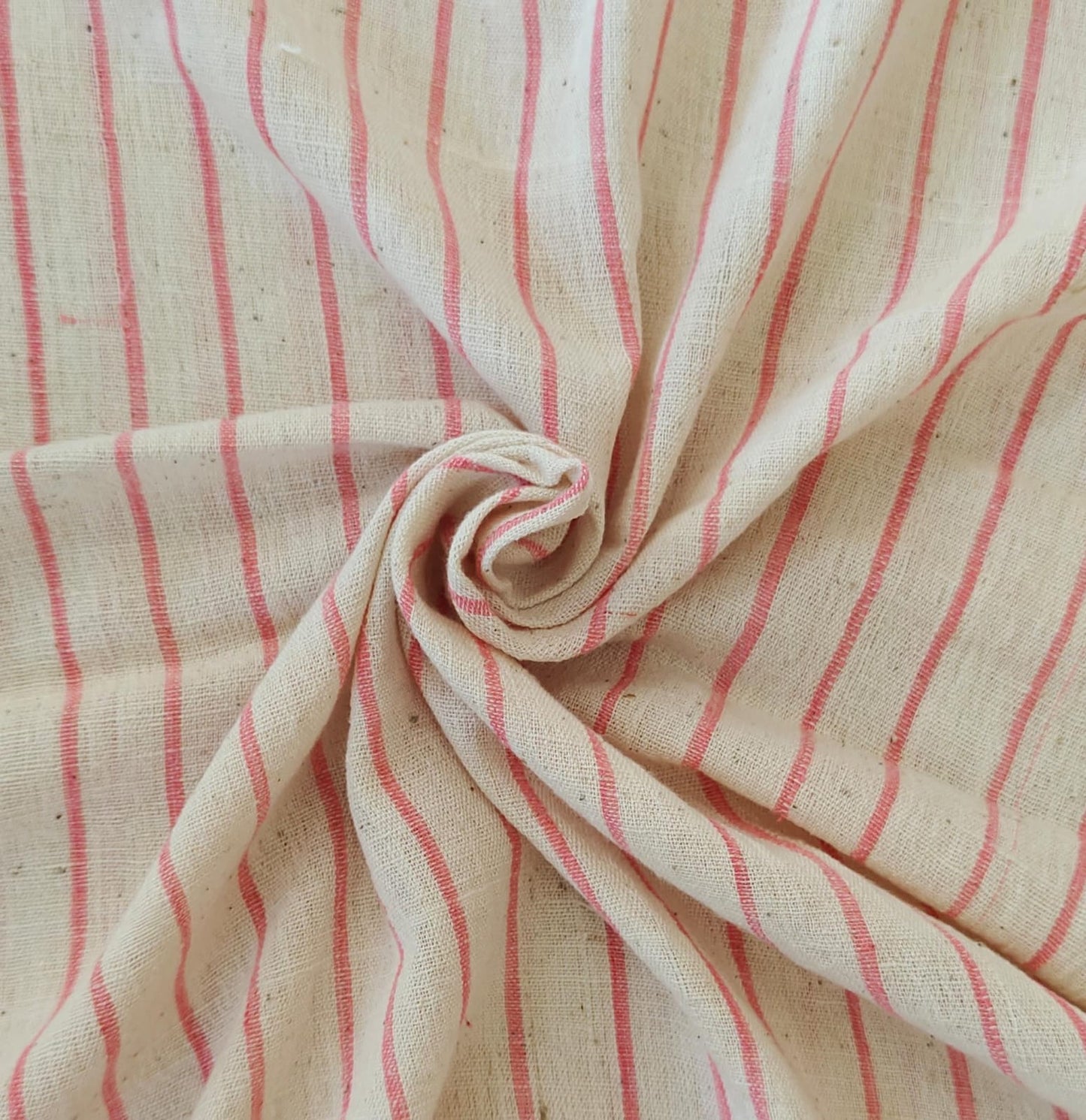 MORALFIBRE 100% Cotton handspun handwoven Pink Bold stripe fabric