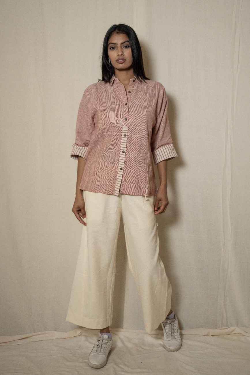 MORALFIBRE KIMONO SHIRT WITH STRIPED DETAILS