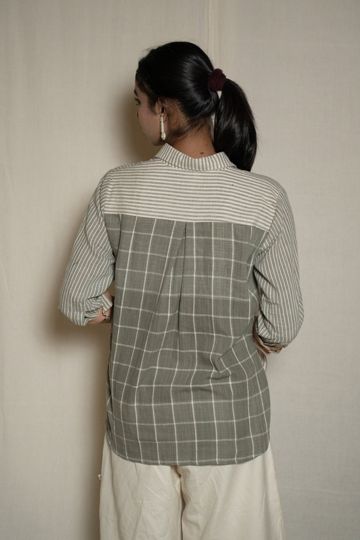 MORALFIBRE WABI SABI GREY SHIRT WITH MULTIPLE TEXTURES & WEAVE