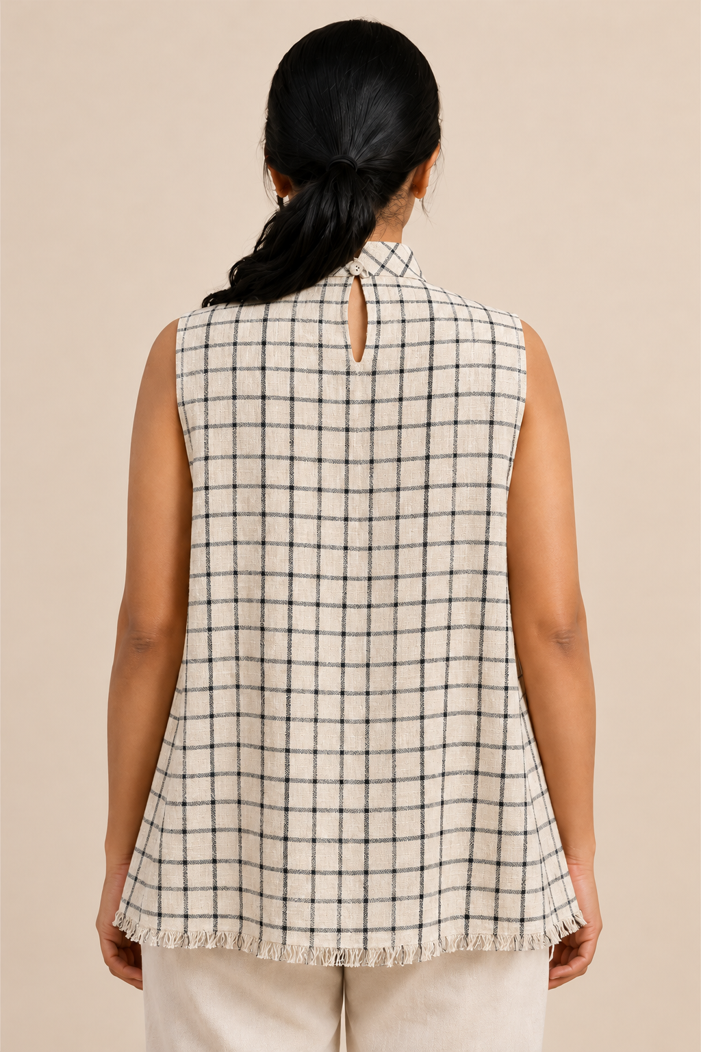 MORALFIBRE highneck side pannel checkered Top