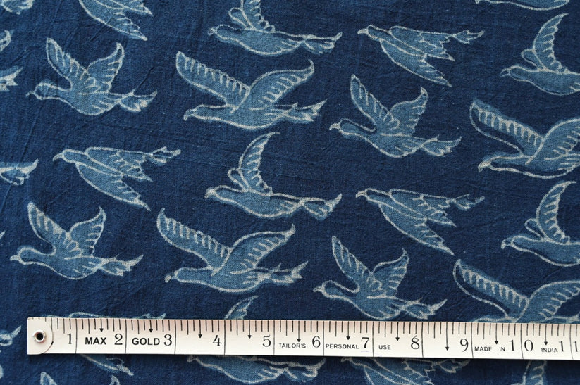 Indigo Hand Block Print - Birds Motif