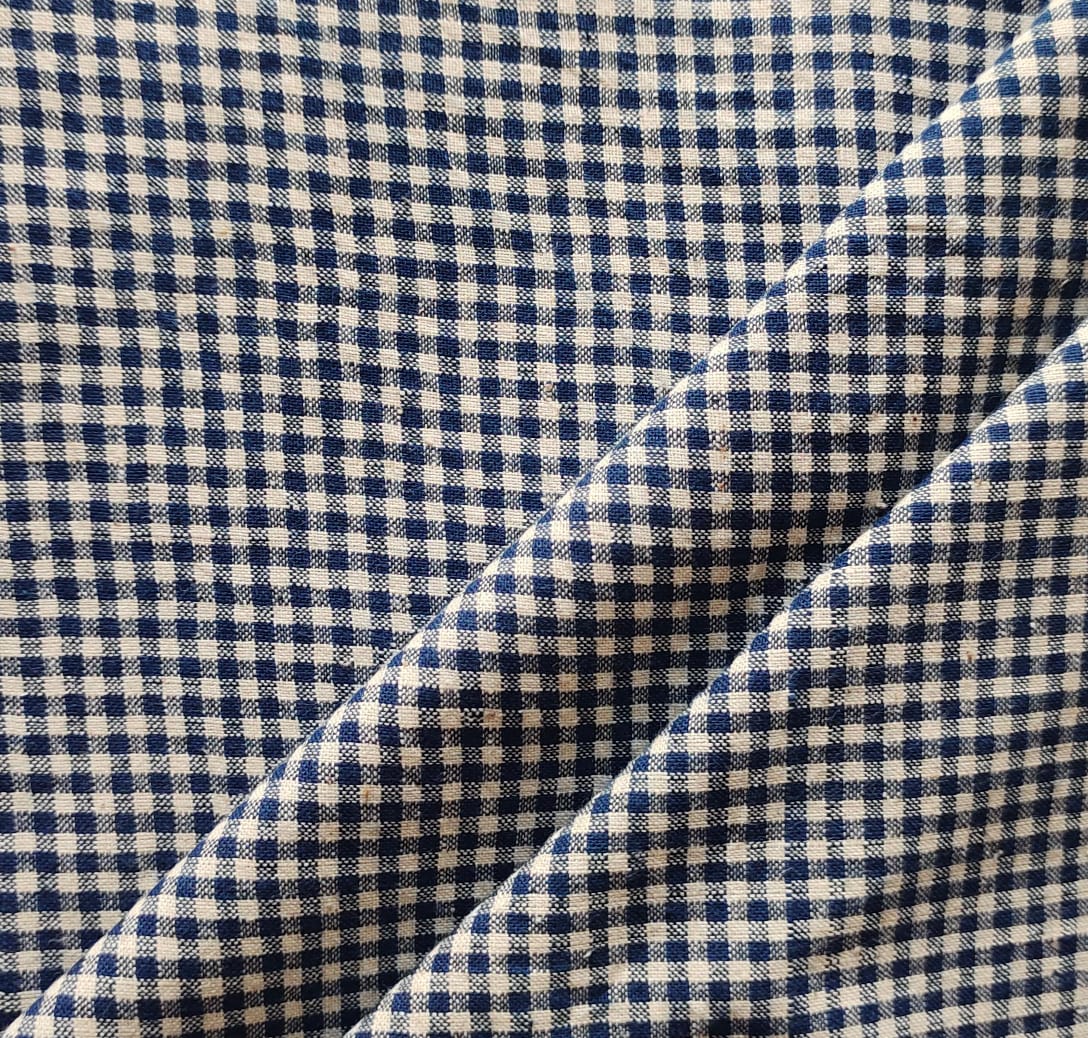 MORALFIBRE 100% Cotton handspun handwoven Blue and Cream Organic Checks fabric