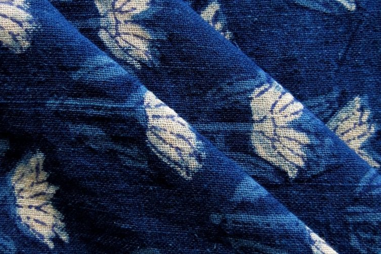Indigo Hand Block Print - Small lotus Motif