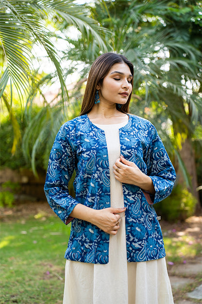 Handblock Printed Indigo Jacket