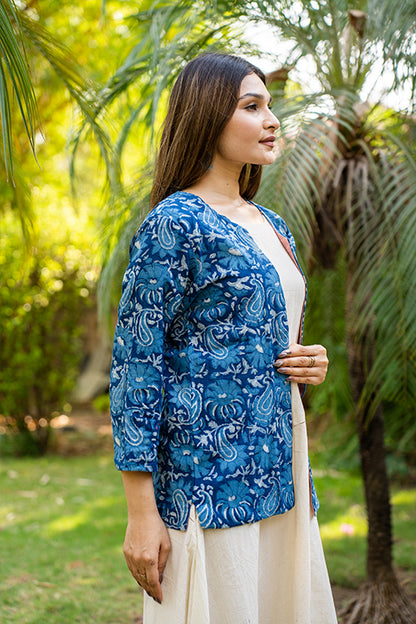 Handblock Printed Indigo Jacket