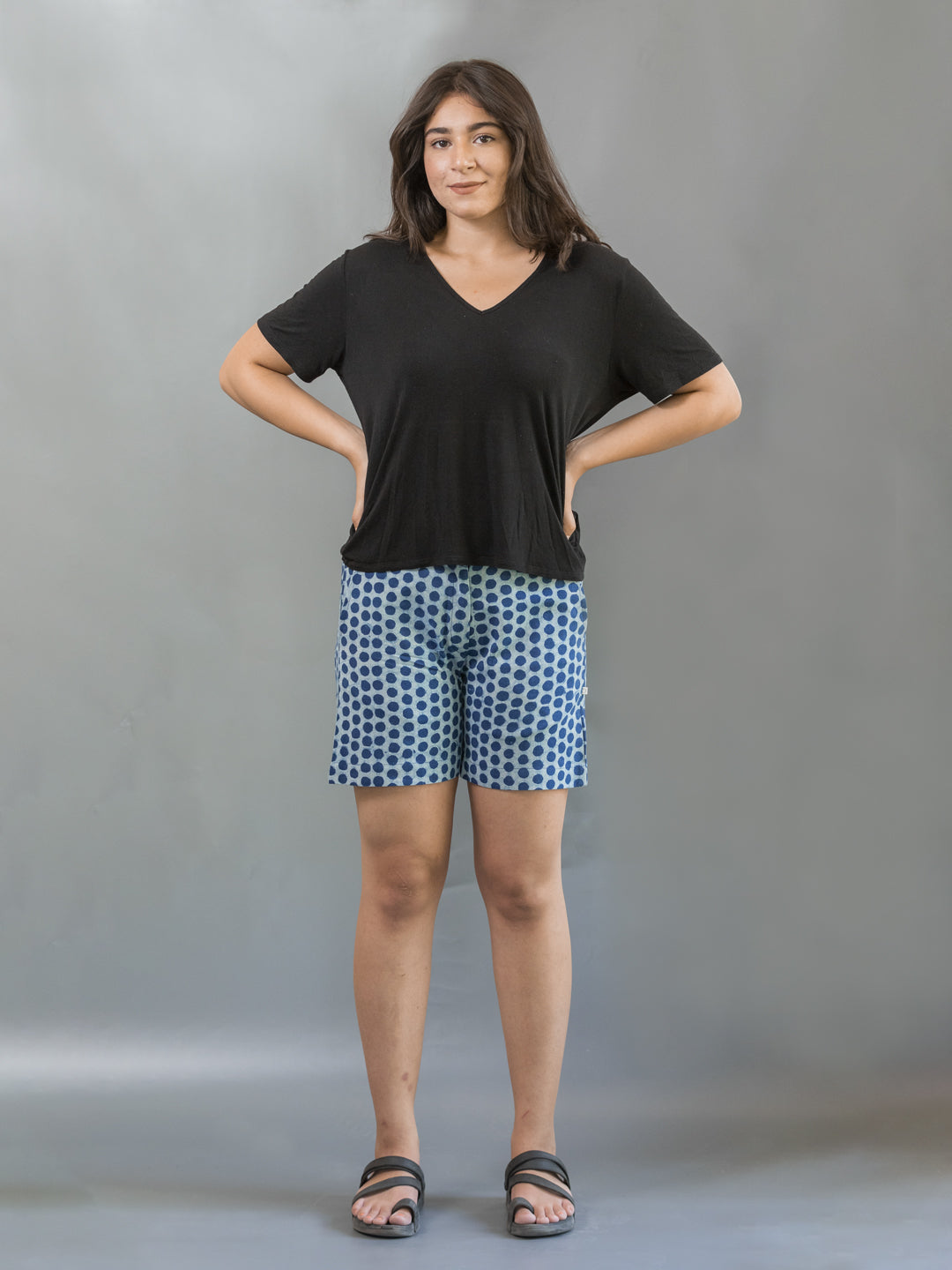 MORALFIBRE NATURAL INDIGO DOTS HAND BLOCK PRINTED SHORTS