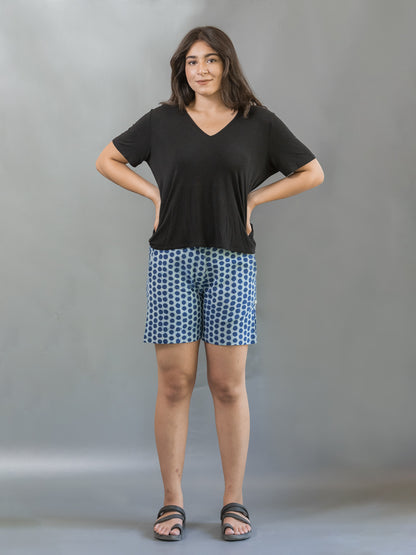 MORALFIBRE NATURAL INDIGO DOTS HAND BLOCK PRINTED SHORTS