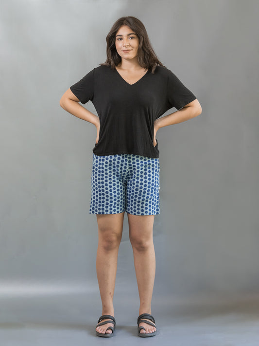 MORALFIBRE NATURAL INDIGO DOTS HAND BLOCK PRINTED SHORTS