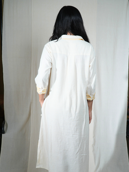 MORALFIBRE FRAYED TRIM PLACKET LONG SHIRT DRESS FROM "SHAPES COLLECTION "