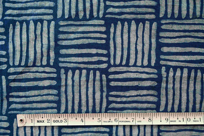 Indigo Hand Block Print - Square Cane Pattern