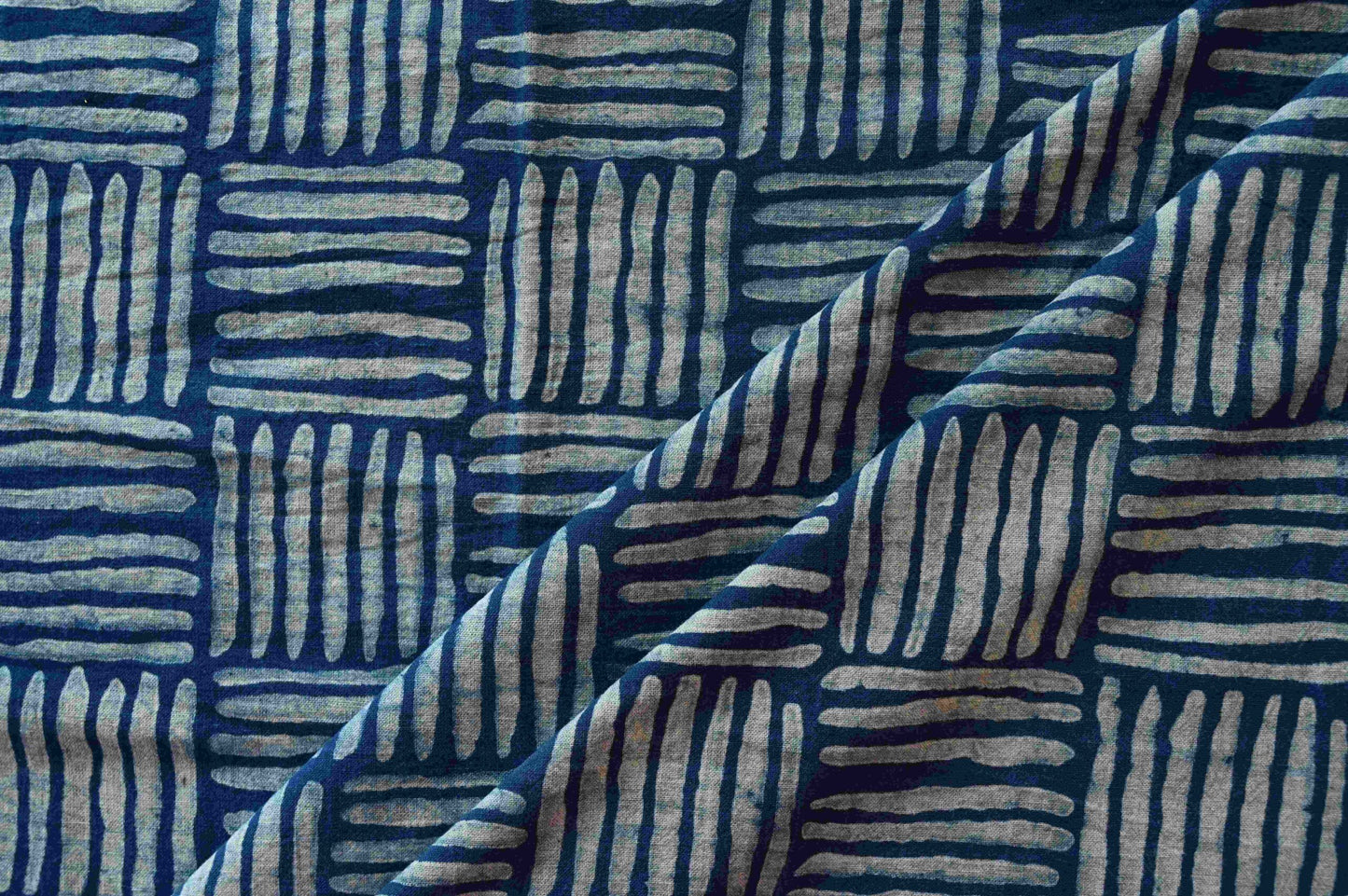 Indigo Hand Block Print - Square Cane Pattern