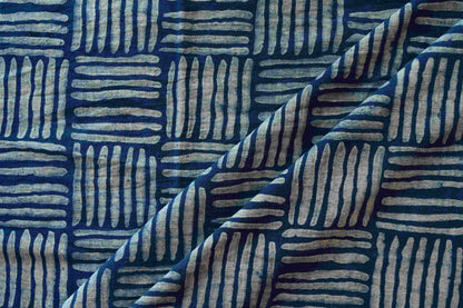 Indigo Hand Block Print - Square Cane Pattern