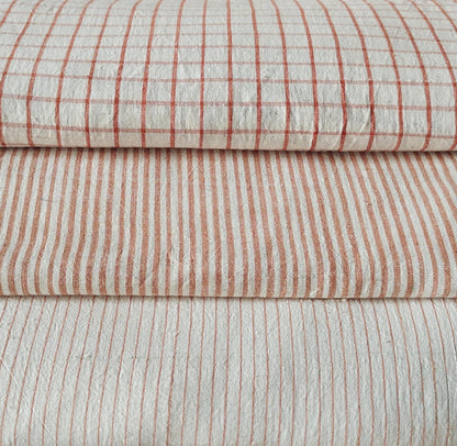 MORALFIBRE 100% Cotton handspun handwoven Brown Thin Stripes Fabric