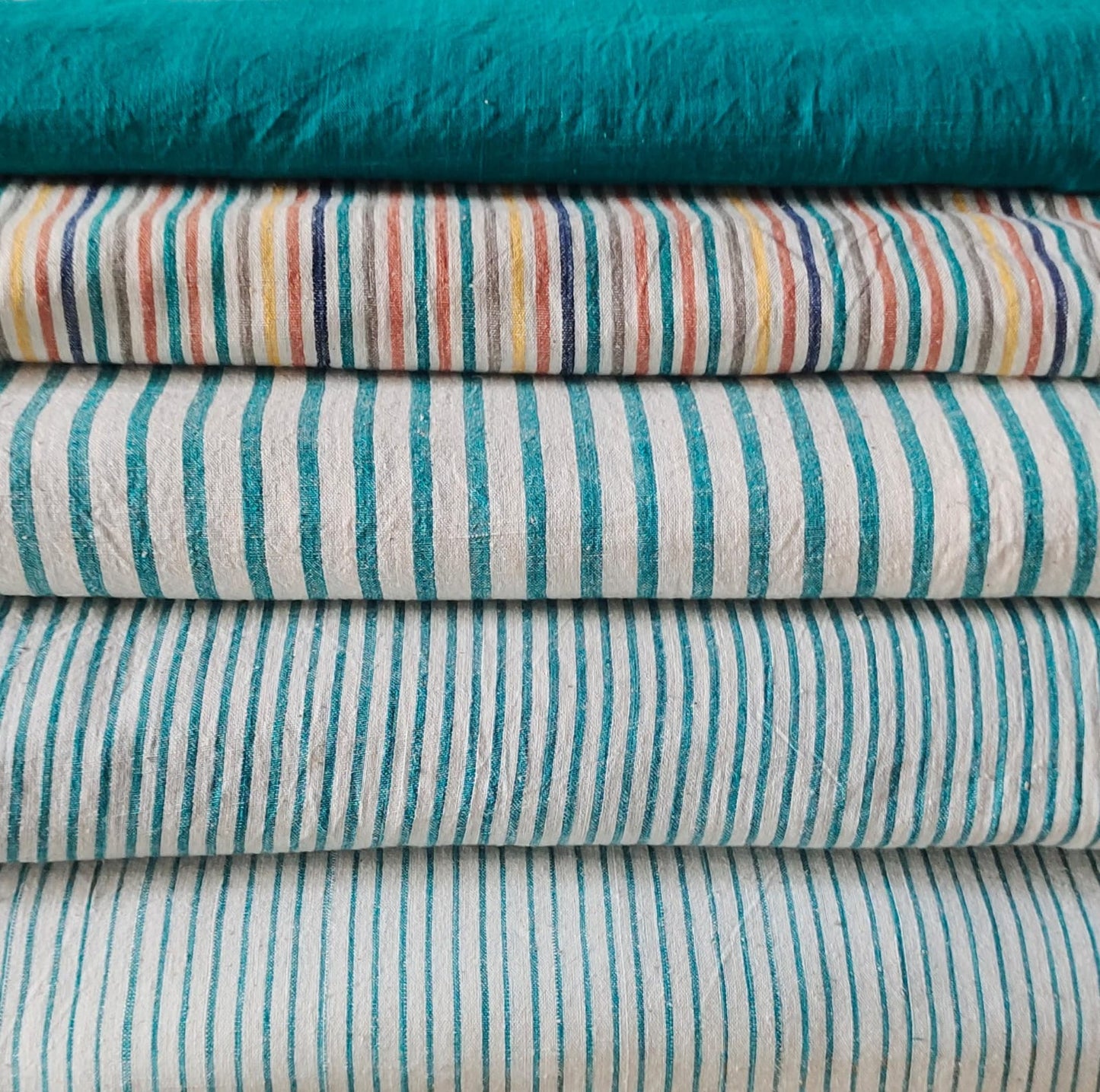 MORALFIBRE 100% Cotton handspun handwoven Cyan Green Textured Yarn Dyed fabric