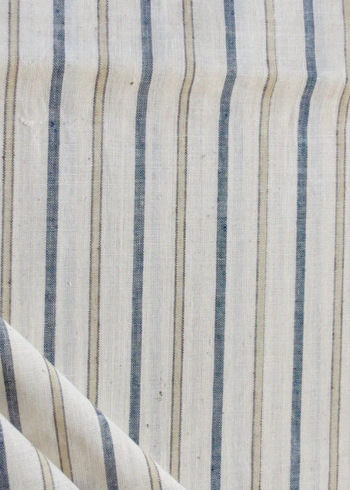Blue & Mustard Stripe Organic Cotton Fabric