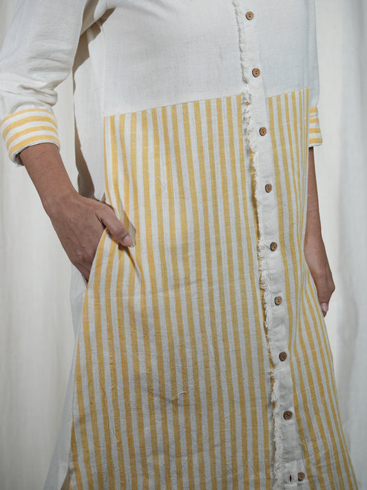 MORALFIBRE FRAYED TRIM PLACKET LONG SHIRT DRESS FROM "SHAPES COLLECTION "