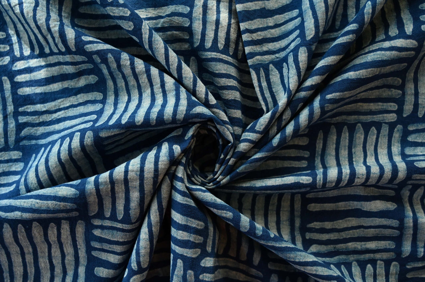 Indigo Hand Block Print - Square Cane Pattern