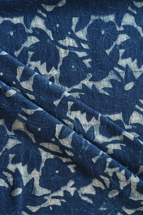 Indigo Hand Block Print - Lotus Pond Pattern