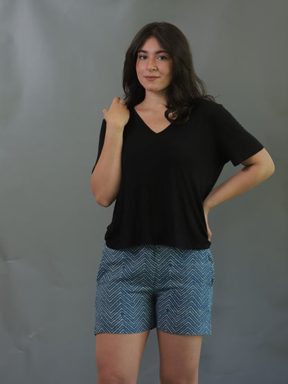 MORALFIBRE NATURAL INDIGO ZIG ZAG HAND BLOCK PRINTED SHORTS