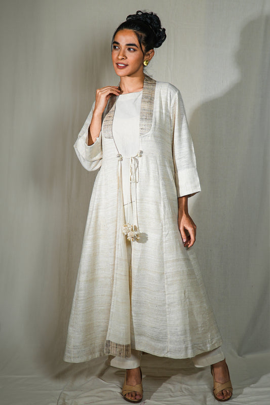 MORALFIBRE  ERISILK OPEN OVERLAY WITH INTRICATE ZARDOSI  BUTTA  AT BACK  FROM "SHAPES COLLECTION"