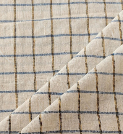 MORALFIBRE 100% Cotton handspun handwoven Blue and Black 1" checks  fabric