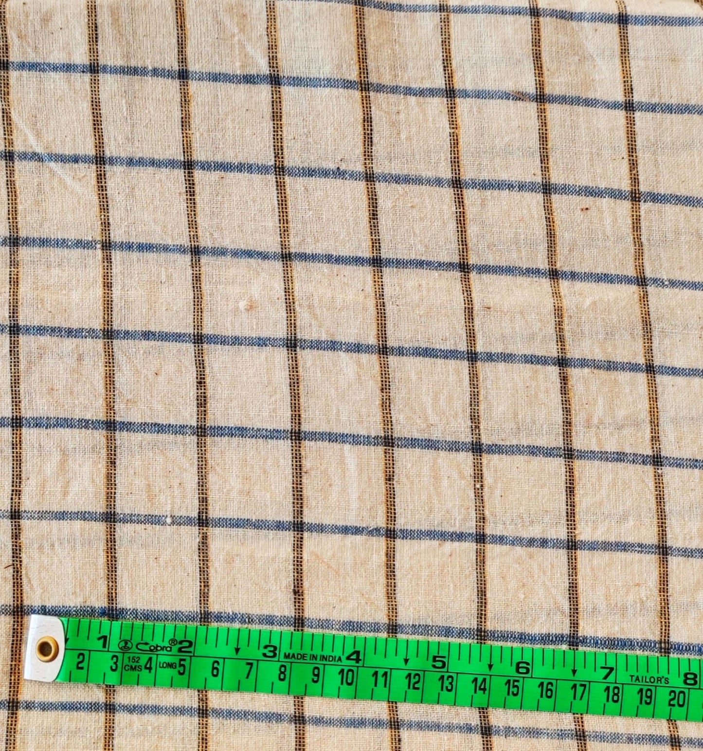 MORALFIBRE 100% Cotton handspun handwoven Blue and Black 1" checks  fabric