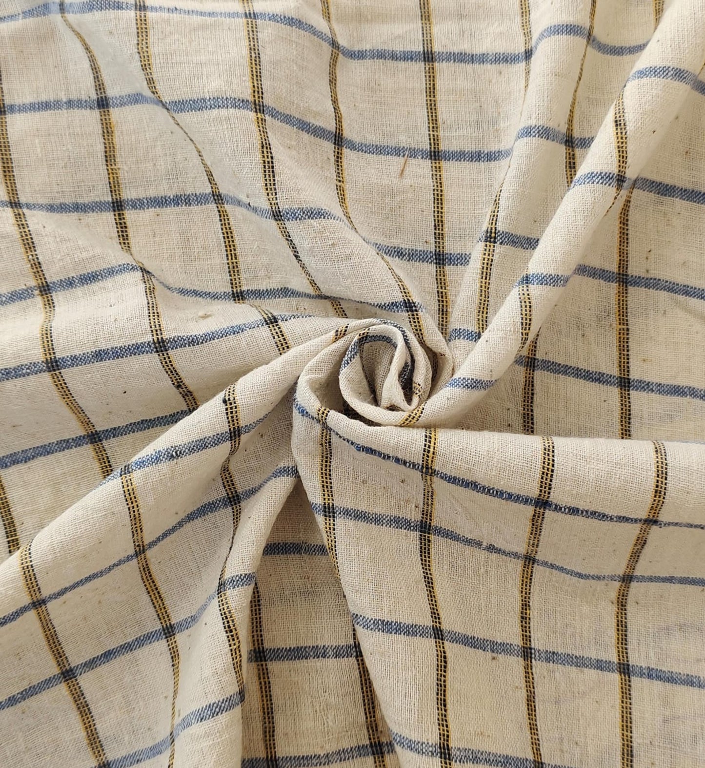 MORALFIBRE 100% Cotton handspun handwoven Blue and Black 1" checks  fabric