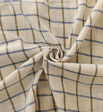 MORALFIBRE 100% Cotton handspun handwoven Blue and Black 1" checks  fabric