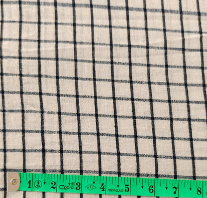 MORALFIBRE 100% Cotton handspun handwoven Dark Navy Blue 1" checks  fabric  1" checks  fabric