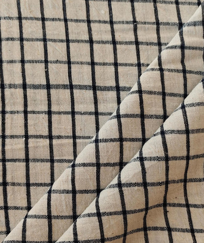 MORALFIBRE 100% Cotton handspun handwoven Dark Navy Blue 1" checks  fabric  1" checks  fabric