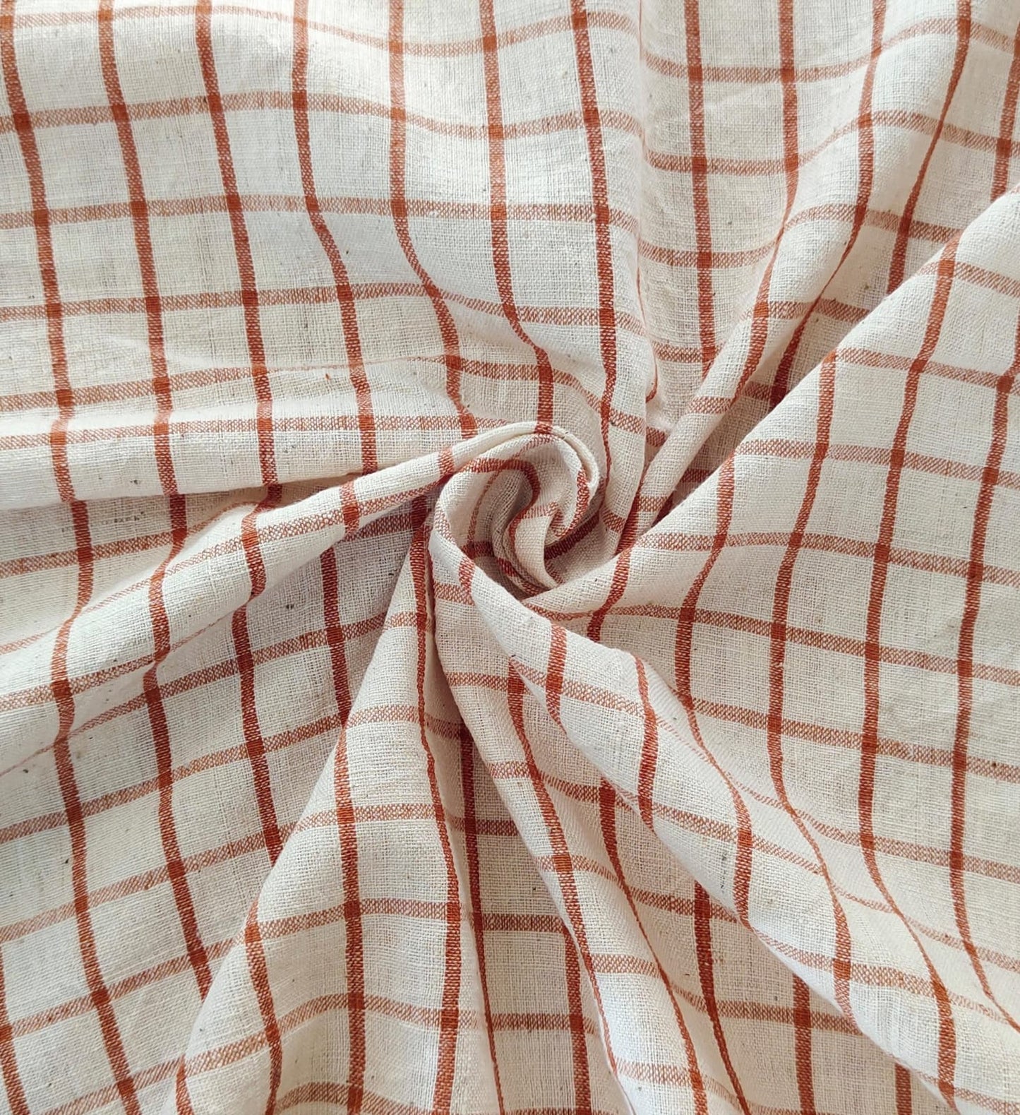 MORALFIBRE 100% Cotton handspun handwoven Brown 1" checks  fabric  1" checks  fabric
