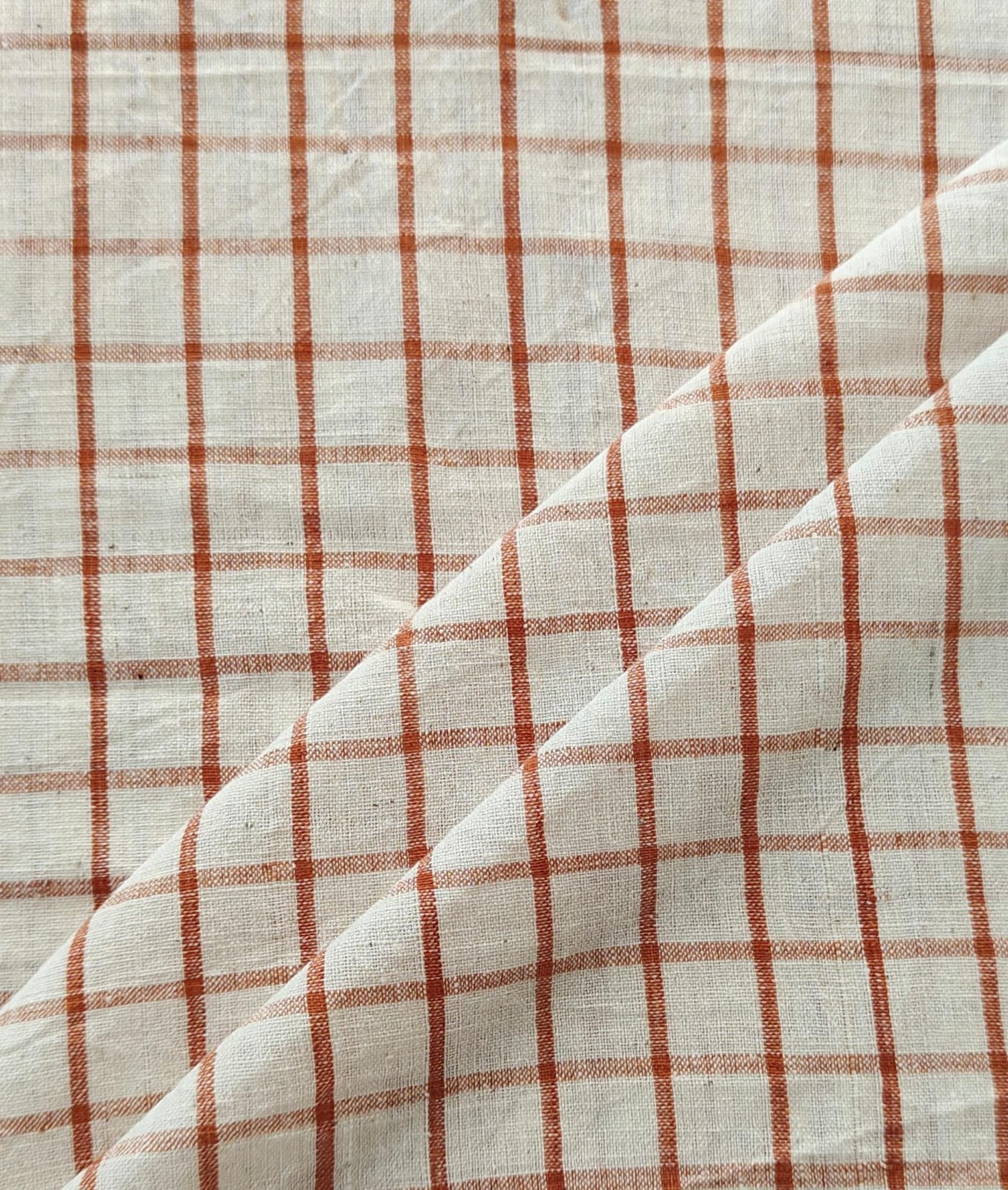 MORALFIBRE 100% Cotton handspun handwoven Brown 1" checks  fabric  1" checks  fabric