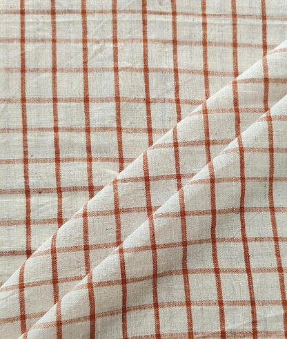 MORALFIBRE 100% Cotton handspun handwoven Brown 1" checks  fabric  1" checks  fabric