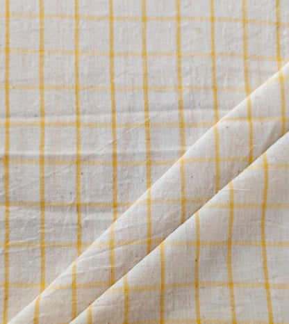 MORALFIBRE 100% Cotton handspun handwoven Yellow 1" checks  fabric  1" checks  fabric