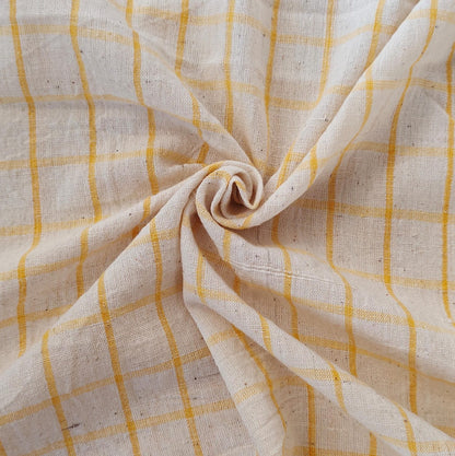 MORALFIBRE 100% Cotton handspun handwoven Yellow 1" checks  fabric  1" checks  fabric